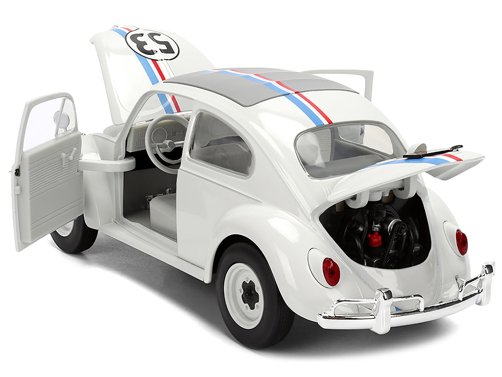 Volkswagen Beetle #53 "Herbie" White with Stripes "The Love Bug" (1968) Movie with Extra Wheels 1/24 Diecast Model Car by Jada - image 4