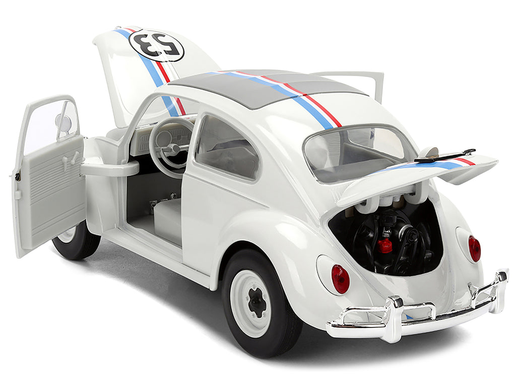 Volkswagen Beetle #53 "Herbie" White with Stripes "The Love Bug" (1968) Movie with Extra Wheels 1/24 Diecast Model Car by Jada - image 4