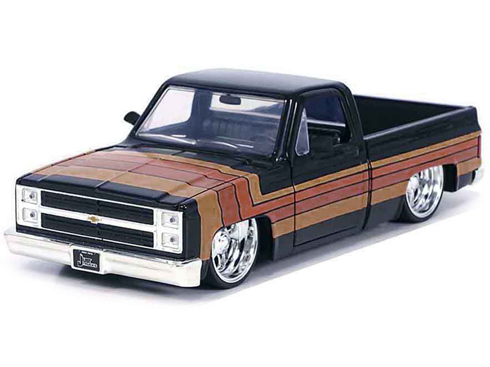 1985 Chevrolet C-10 Pickup Truck Black with Stripes and Paradox Wheels "Just Trucks" Series 1/24 Diecast Model Car by Jada - image 2