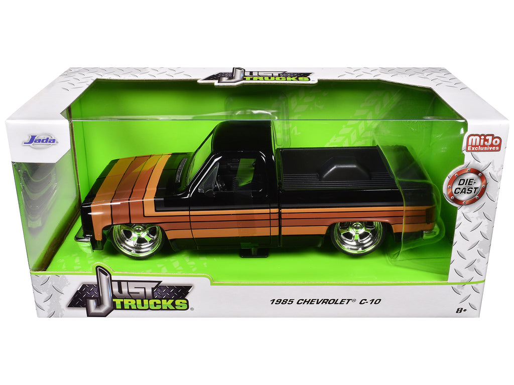1985 Chevrolet C-10 Pickup Truck Black with Stripes and Paradox Wheels "Just Trucks" Series 1/24 Diecast Model Car by Jada - image 3