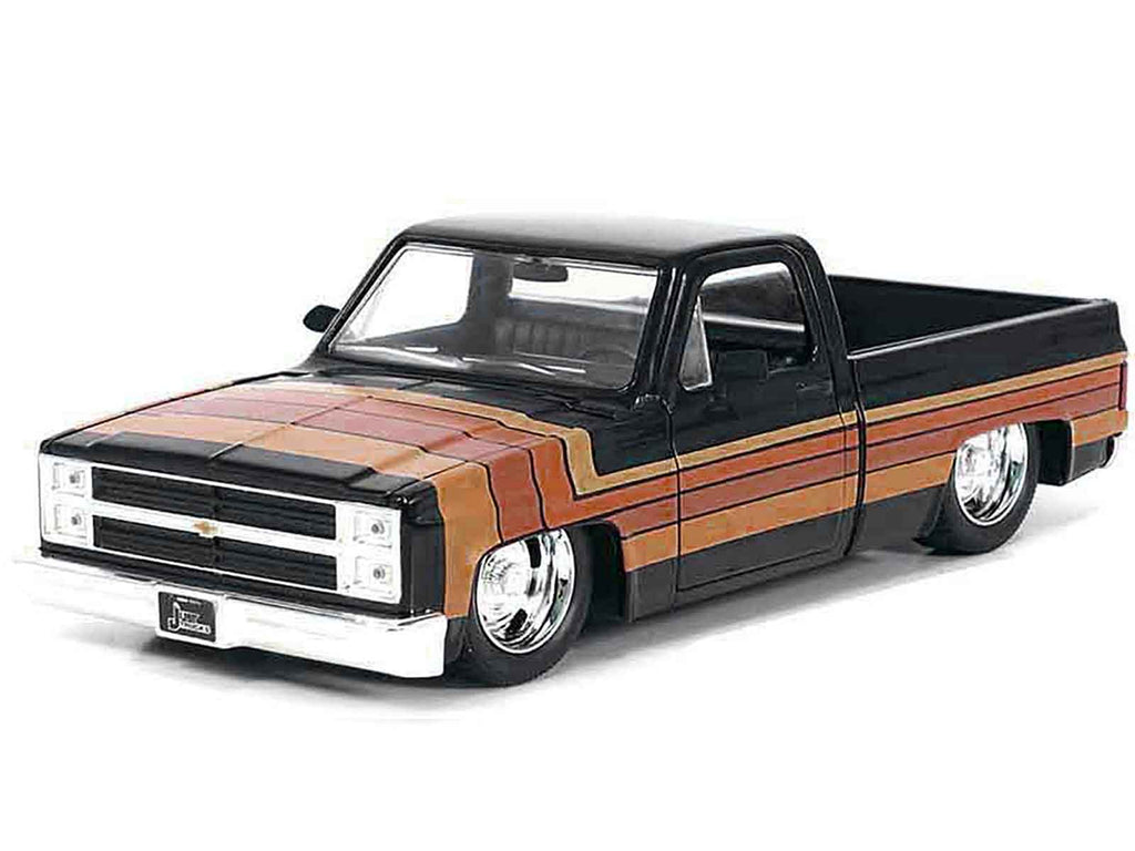 1985 Chevrolet C-10 Pickup Truck Black with Stripes and GM Rally Wheels "Just Trucks" Series 1/24 Diecast Model Car by Jada - image 2