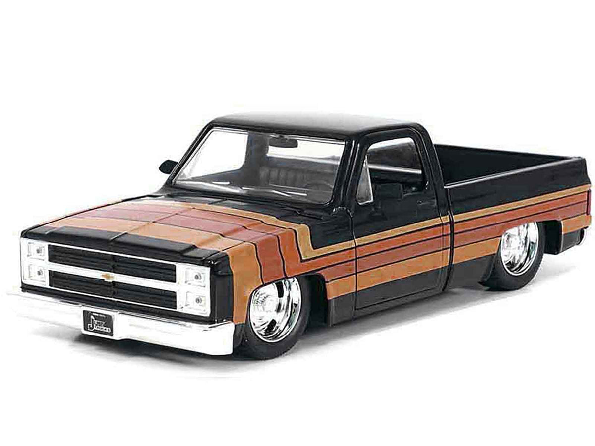 1985 Chevrolet C-10 Pickup Truck Black with Stripes and GM Rally Wheels "Just Trucks" Series 1/24 Diecast Model Car by Jada - image 2