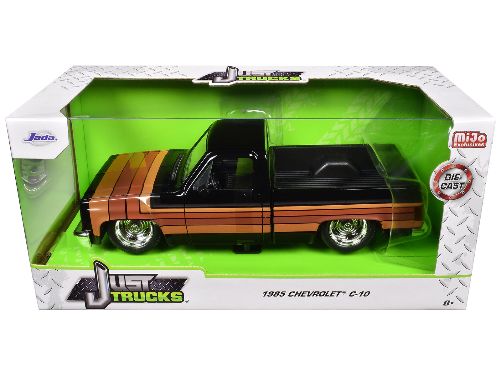 1985 Chevrolet C-10 Pickup Truck Black with Stripes and GM Rally Wheels "Just Trucks" Series 1/24 Diecast Model Car by Jada - image 3