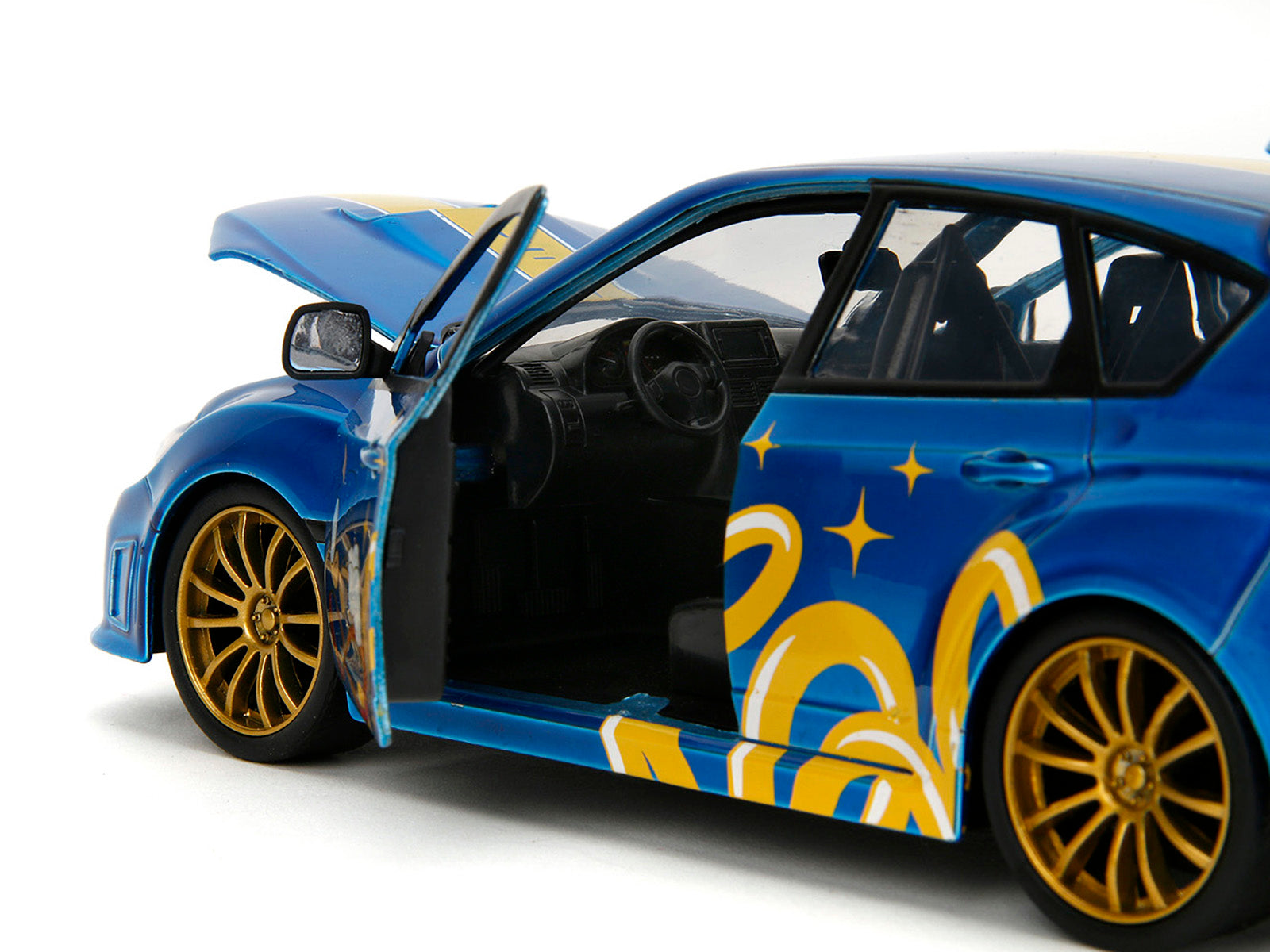 2012 Subaru Impreza WRX STI Blue Metallic with Graphics and Sonic The Hedgehog Diecast Figure "Sonic The Hedgehog" "Hollywood Rides" Series 1/24 Diecast Model Car by Jada - image 4