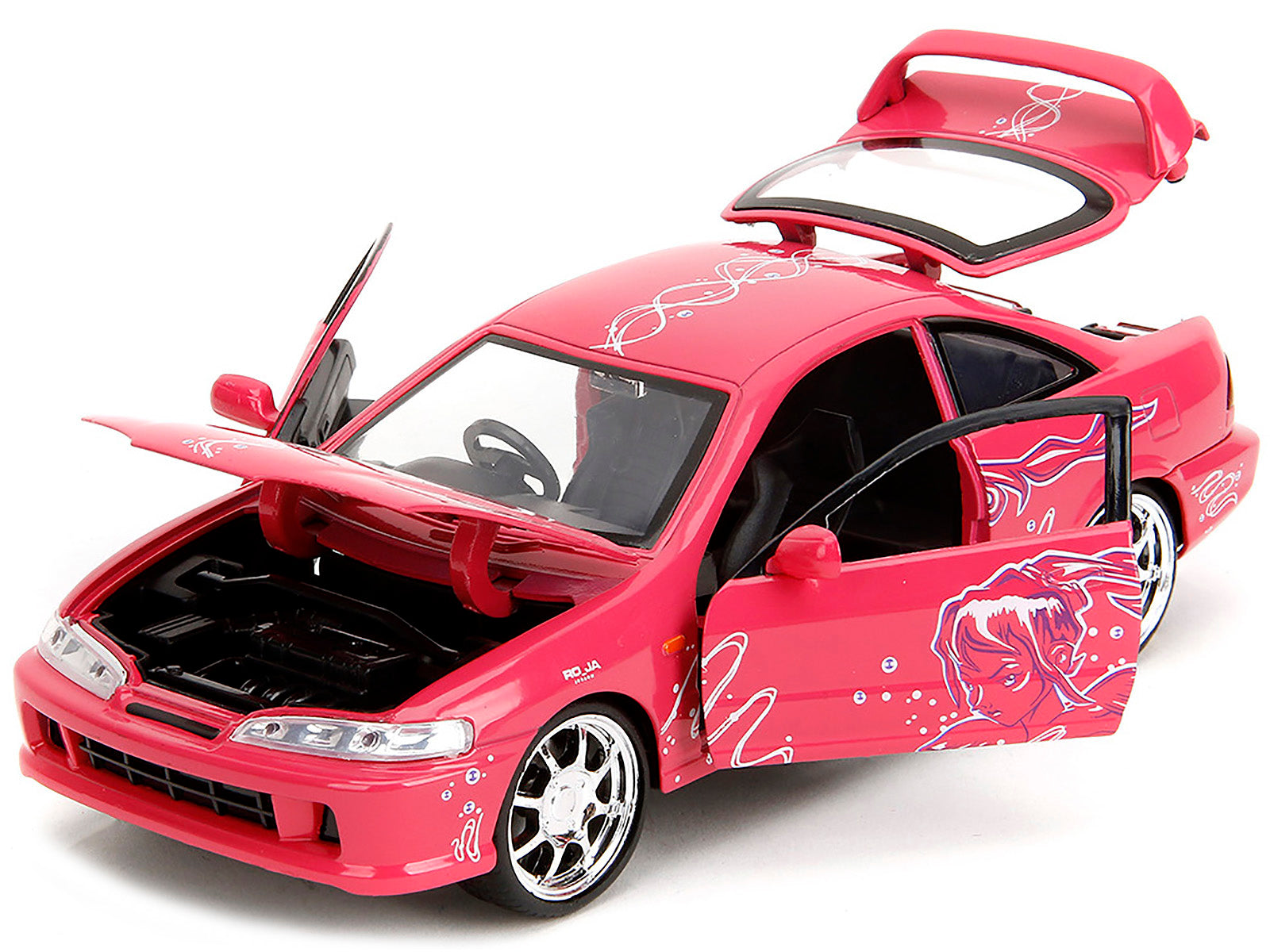 1995 Honda Integra Type R Pink with Graphics "Fast & Furious Remix" Series 1/24 Diecast Model Car by Jada - image 2
