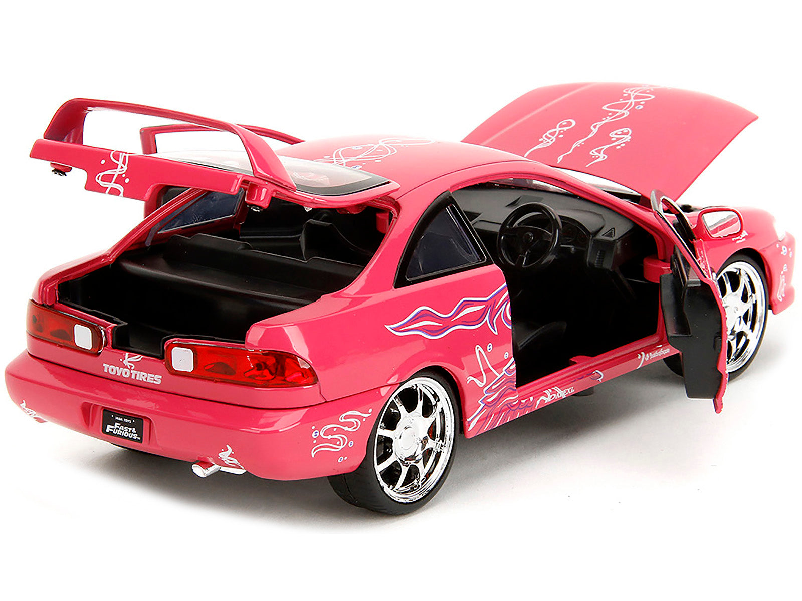 1995 Honda Integra Type R Pink with Graphics "Fast & Furious Remix" Series 1/24 Diecast Model Car by Jada - image 4