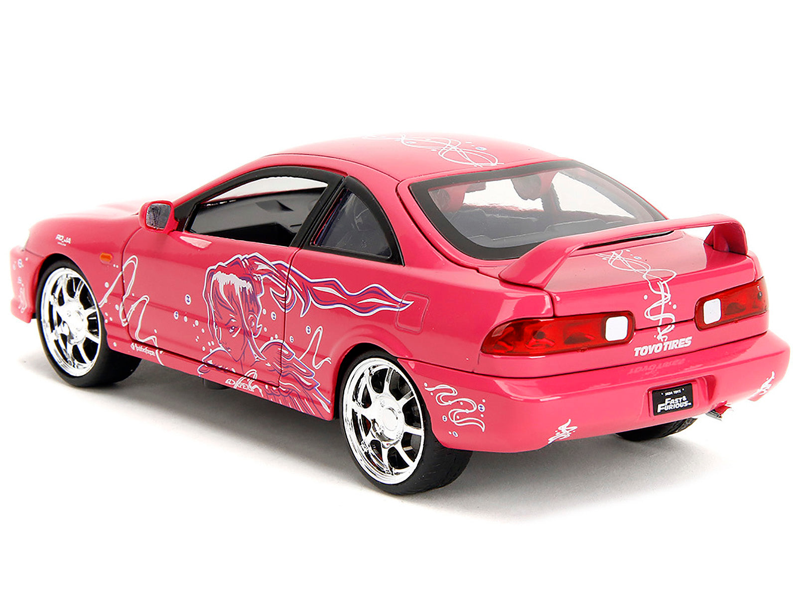 1995 Honda Integra Type R Pink with Graphics "Fast & Furious Remix" Series 1/24 Diecast Model Car by Jada - image 5