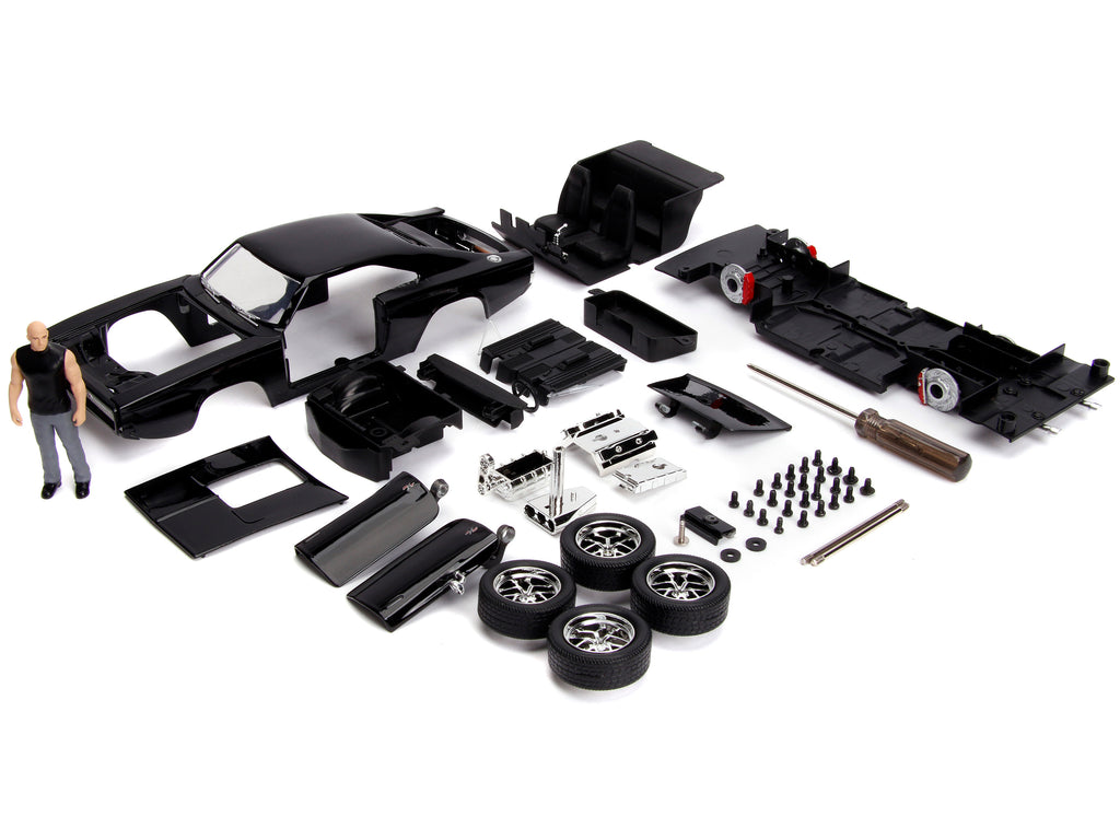 Model Kit Dodge Charger R/T Black and Dom Diecast Figure "Fast & Furious" Movie "Build N' Collect" Series 1/24 Diecast Model Car by Jada - image 2