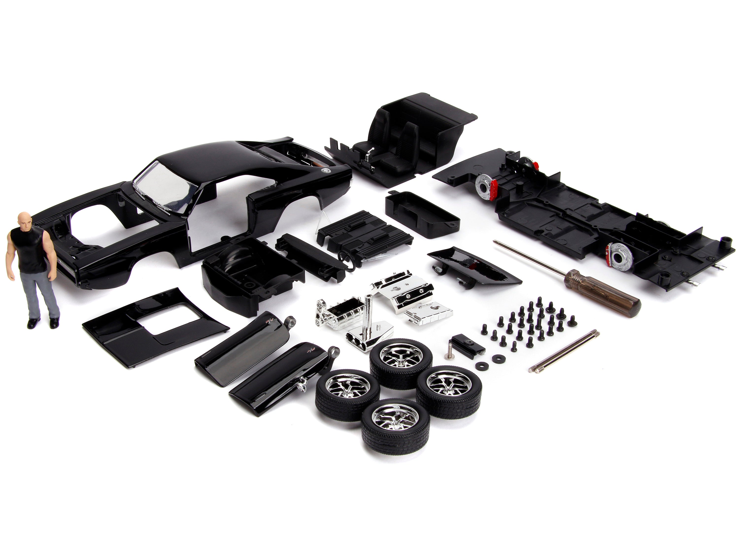Model Kit Dodge Charger R/T Black and Dom Diecast Figure "Fast & Furious" Movie "Build N' Collect" Series 1/24 Diecast Model Car by Jada - image 2