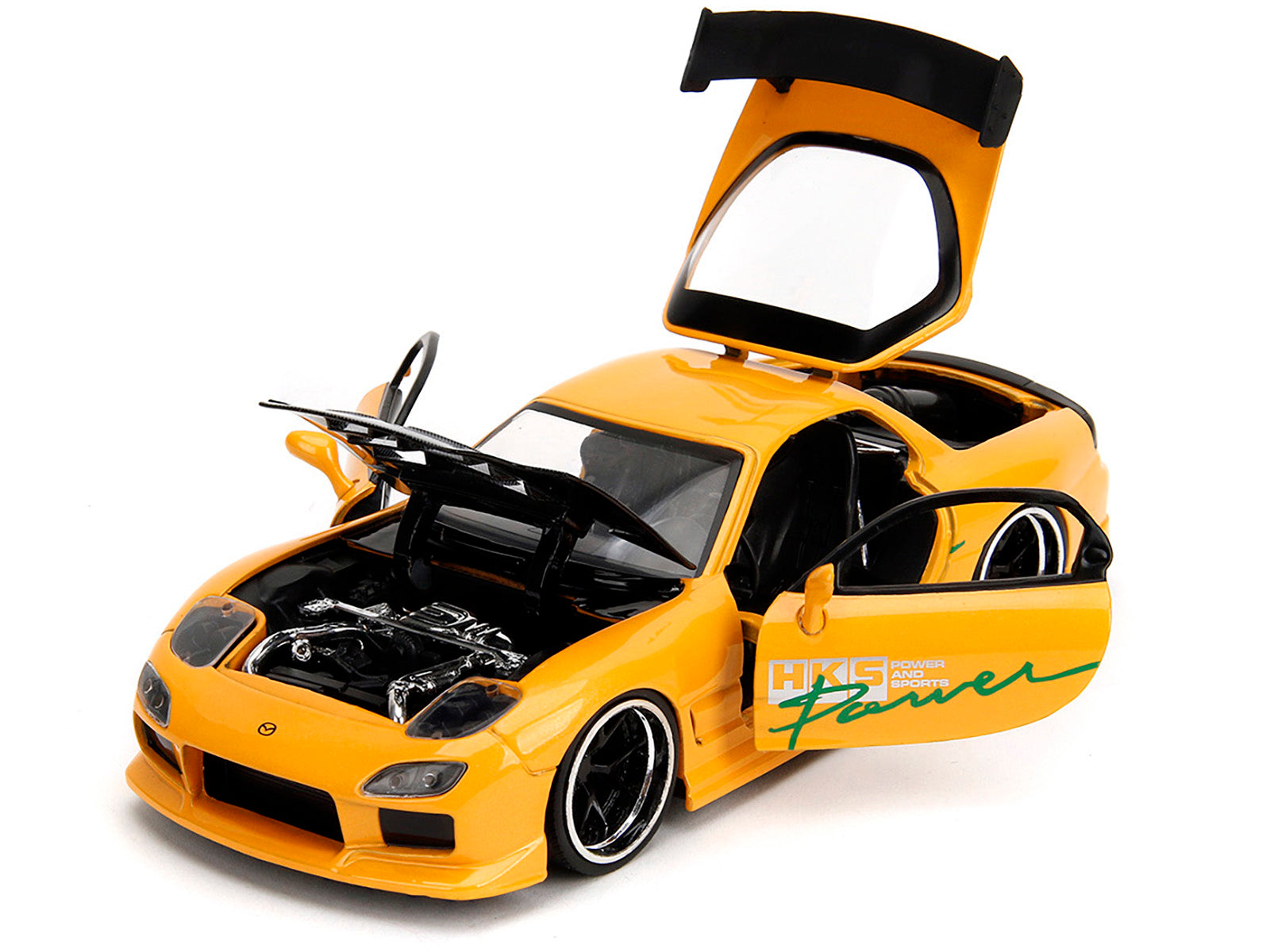 1993 Mazda RX-7 "HKS Power" Yellow with Carbon Hood "JDM Tuners" Series 1/24 Diecast Model Car by Jada - image 3