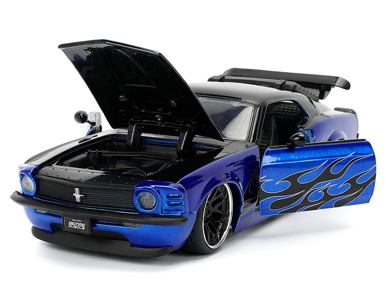 1970 Ford Mustang Boss 429 Black and Blue Metallic with Flames "Bigtime Muscle" Series 1/24 Diecast Model Car by Jada - image 2