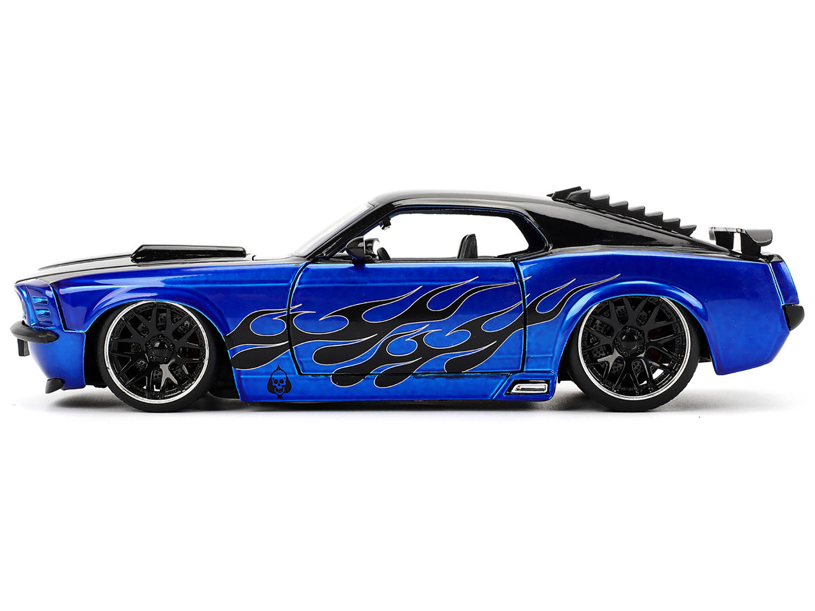 1970 Ford Mustang Boss 429 Black and Blue Metallic with Flames "Bigtime Muscle" Series 1/24 Diecast Model Car by Jada - image 3