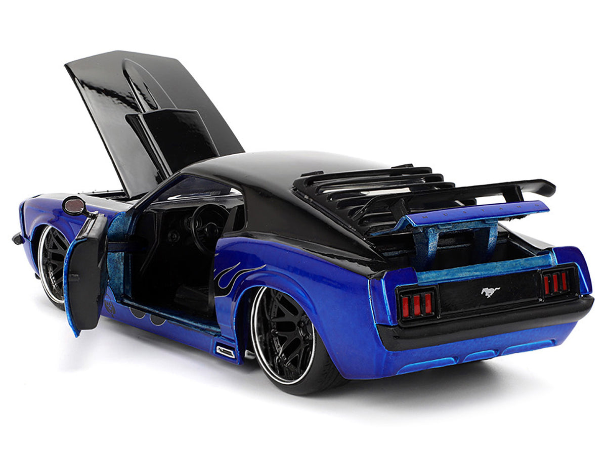 1970 Ford Mustang Boss 429 Black and Blue Metallic with Flames "Bigtime Muscle" Series 1/24 Diecast Model Car by Jada - image 4