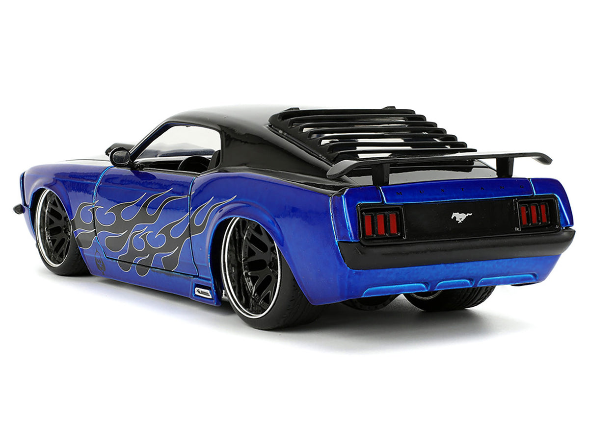 1970 Ford Mustang Boss 429 Black and Blue Metallic with Flames "Bigtime Muscle" Series 1/24 Diecast Model Car by Jada - image 5