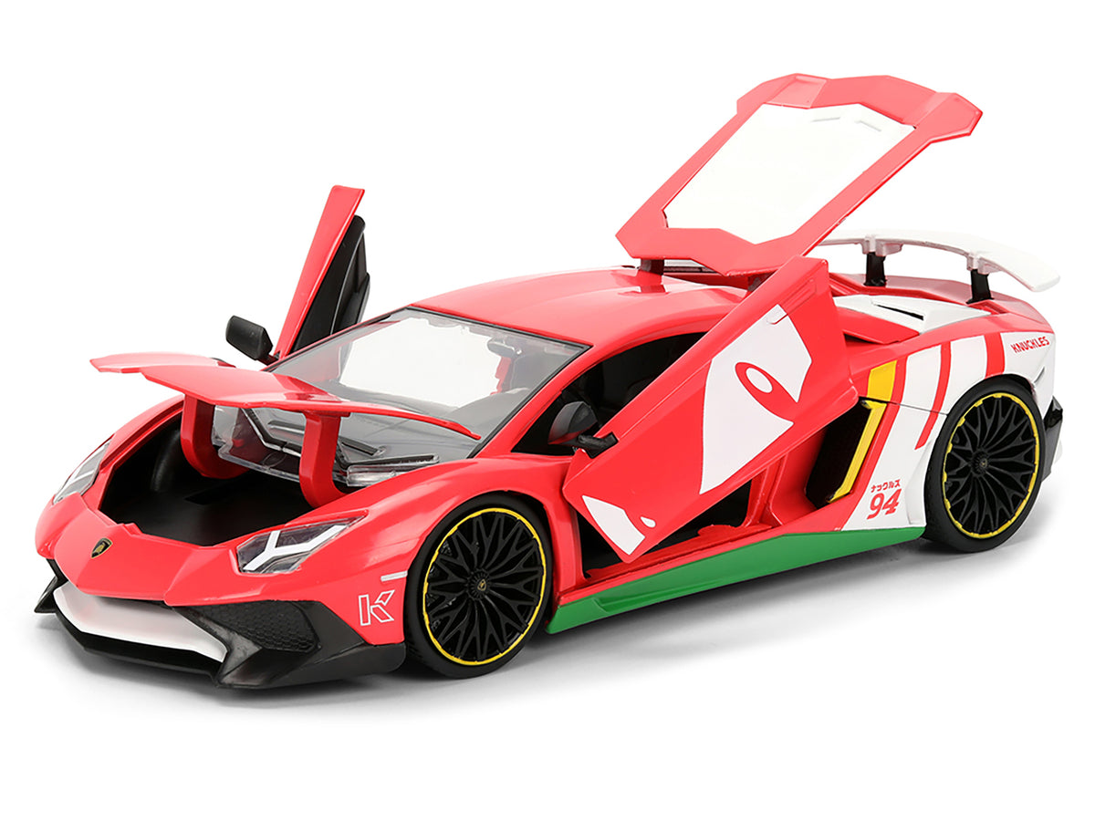 Lamborghini Aventador SV Red with Graphics and Knuckles Diecast Figure "Sonic The Hedgehog" Franchise "Hollywood Rides" Series 1/24 Diecast Model by Jada - image 2