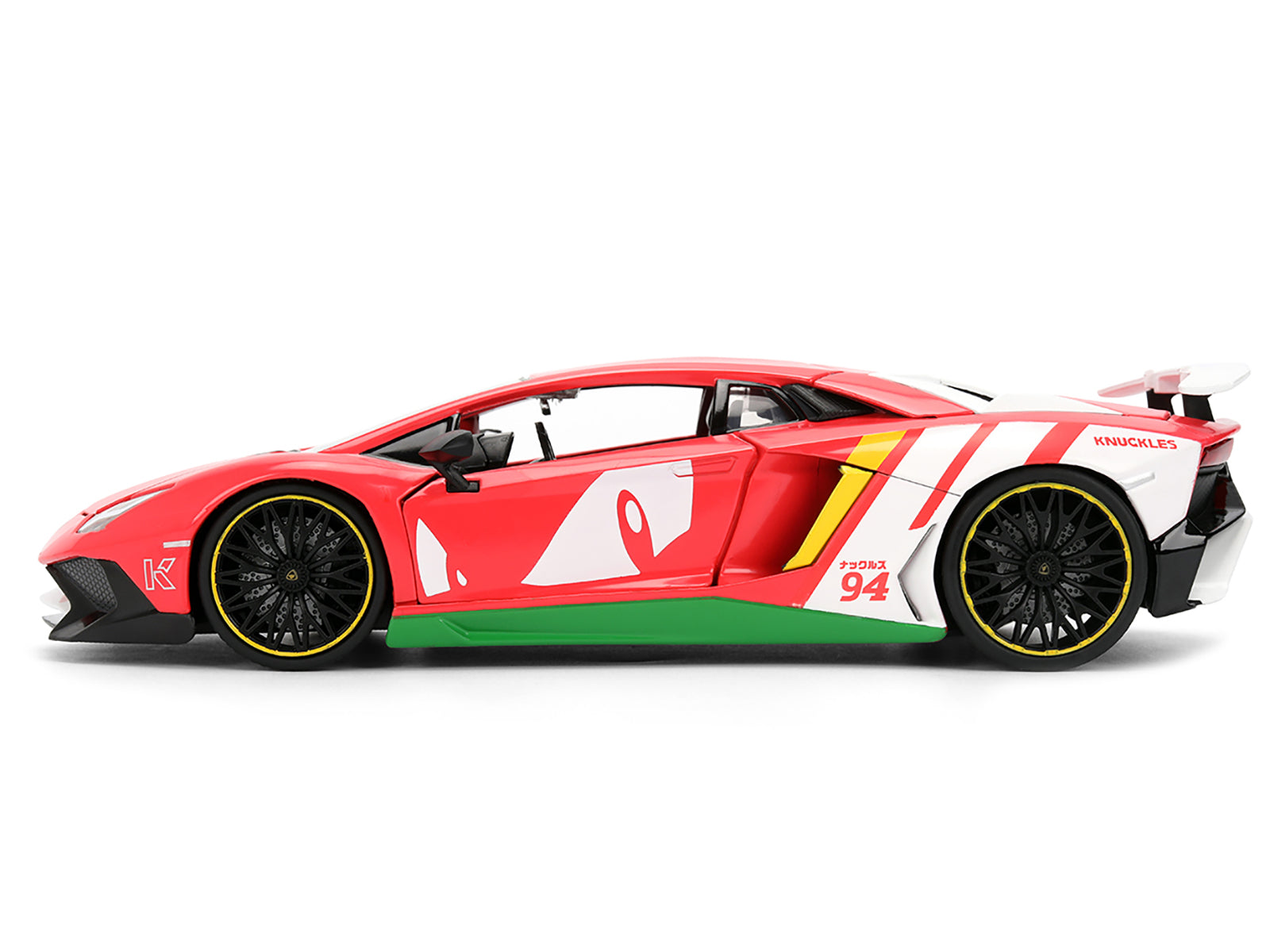 Lamborghini Aventador SV Red with Graphics and Knuckles Diecast Figure "Sonic The Hedgehog" Franchise "Hollywood Rides" Series 1/24 Diecast Model by Jada - image 3