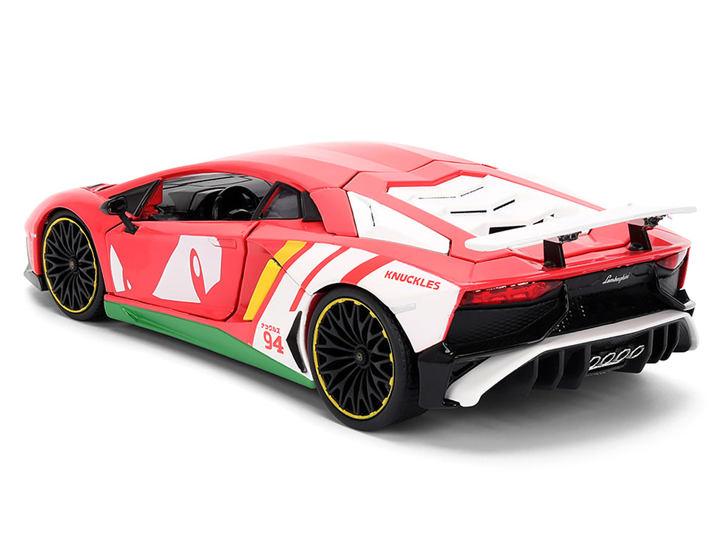 Lamborghini Aventador SV Red with Graphics and Knuckles Diecast Figure "Sonic The Hedgehog" Franchise "Hollywood Rides" Series 1/24 Diecast Model by Jada - image 4