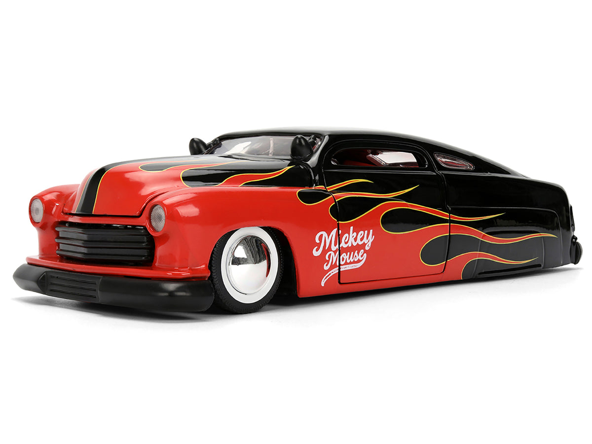 1951 Mercury Coupe Black with Flame Graphics and Red Interior and Mickey Mouse Diecast Figure "Disney's Mickey Mouse" "Hollywood Rides" Series 1/24 Diecast Model Car by Jada - image 2