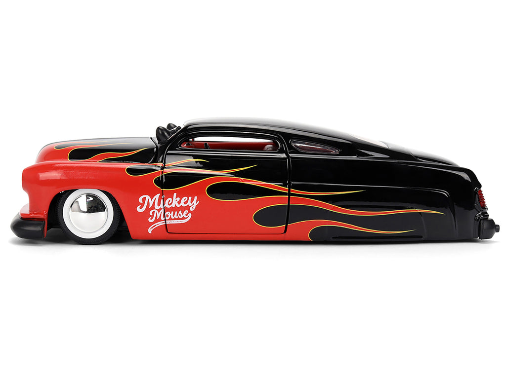 1951 Mercury Coupe Black with Flame Graphics and Red Interior and Mickey Mouse Diecast Figure "Disney's Mickey Mouse" "Hollywood Rides" Series 1/24 Diecast Model Car by Jada - image 4