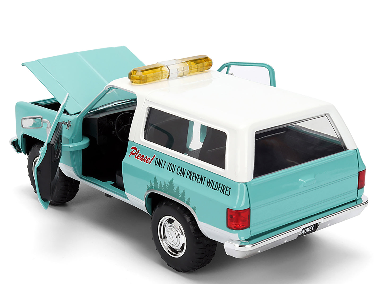 1980 Chevrolet Blazer Light Green with White Top and Graphics and Smokey Bear Diecast Figure "Smokey Bear" "Hollywood Rides" Series 1/24 Diecast Model by Jada - image 4