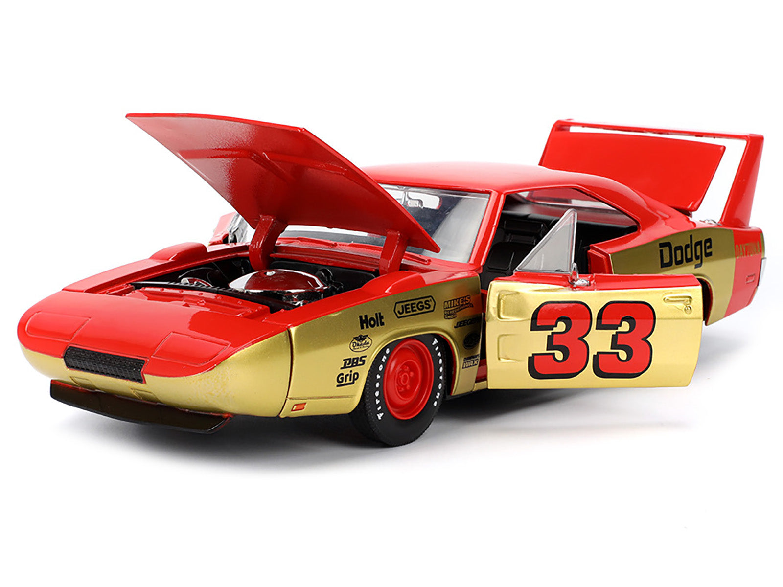 1969 Dodge Charger Daytona #33 Red and Gold Metallic with Graphics "Bigtime Muscle" Series 1/24 Diecast Model Car by Jada - image 2