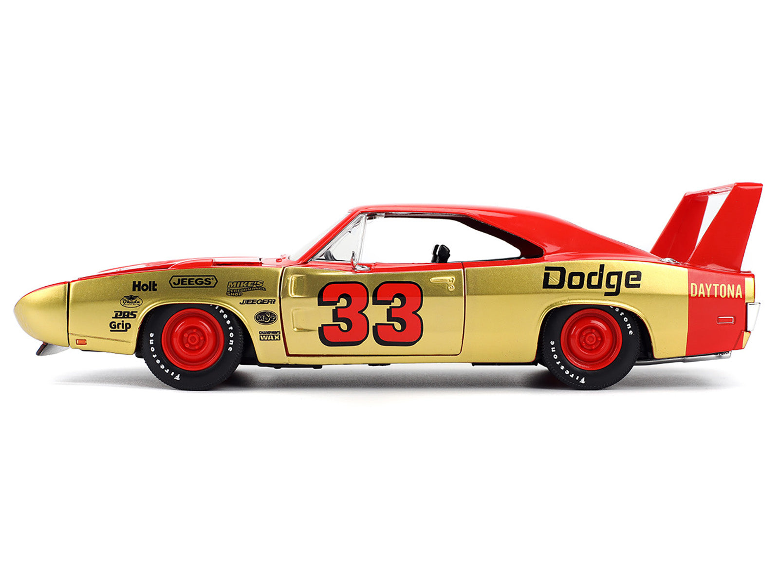 1969 Dodge Charger Daytona #33 Red and Gold Metallic with Graphics "Bigtime Muscle" Series 1/24 Diecast Model Car by Jada - image 3