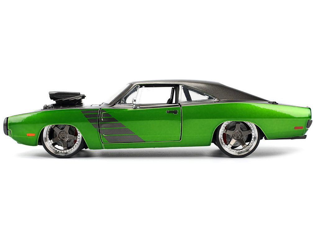 1970 Dodge Charger R/T Dark Gray Metallic and Green Metallic with Dark Gray Stripes "Bigtime Muscle" Series 1/24 Diecast Model Car by Jada - image 3
