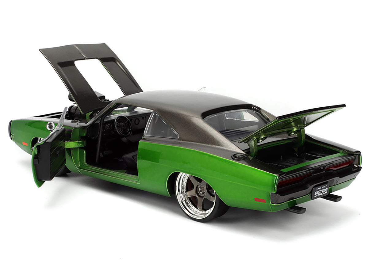 1970 Dodge Charger R/T Dark Gray Metallic and Green Metallic with Dark Gray Stripes "Bigtime Muscle" Series 1/24 Diecast Model Car by Jada - image 5