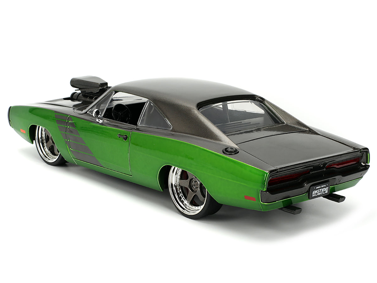 1970 Dodge Charger R/T Dark Gray Metallic and Green Metallic with Dark Gray Stripes "Bigtime Muscle" Series 1/24 Diecast Model Car by Jada - image 4