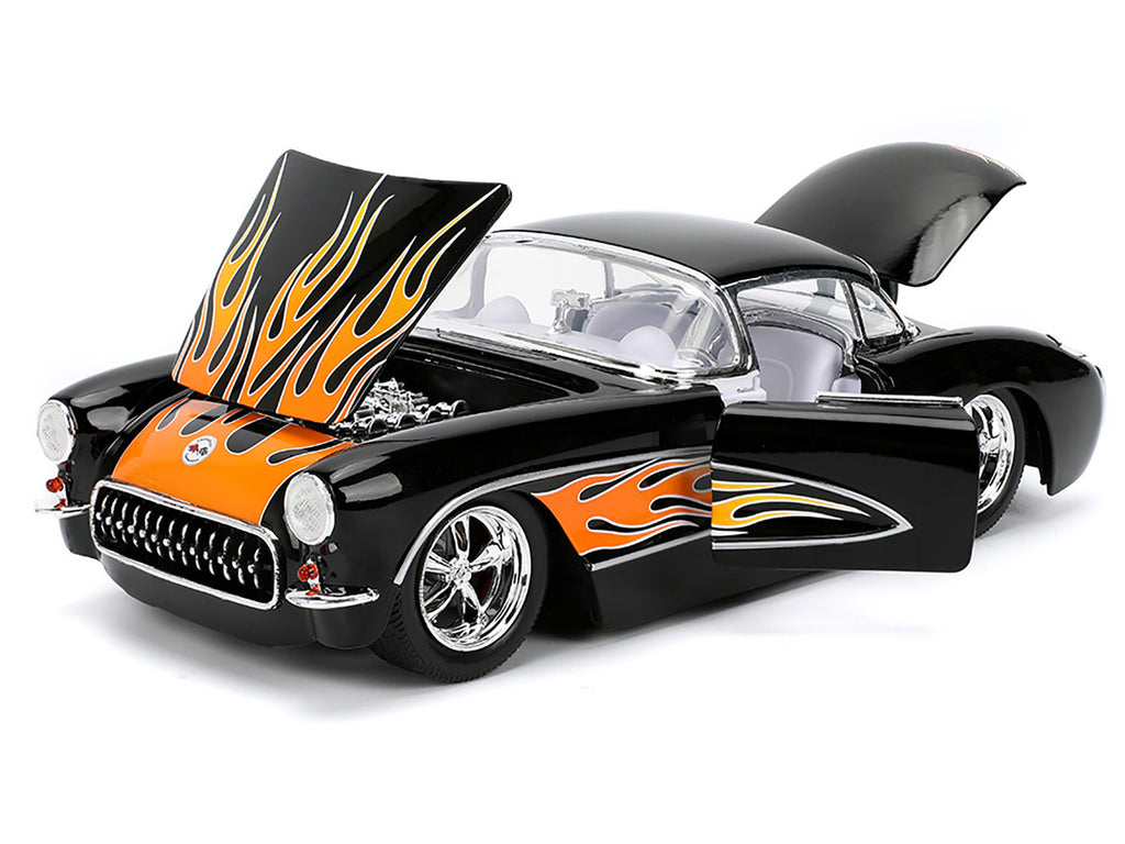1957 Chevrolet Corvette Black with Flame Graphics and White Interior "Bigtime Muscle" Series 1/24 Diecast Model Car by Jada - image 2
