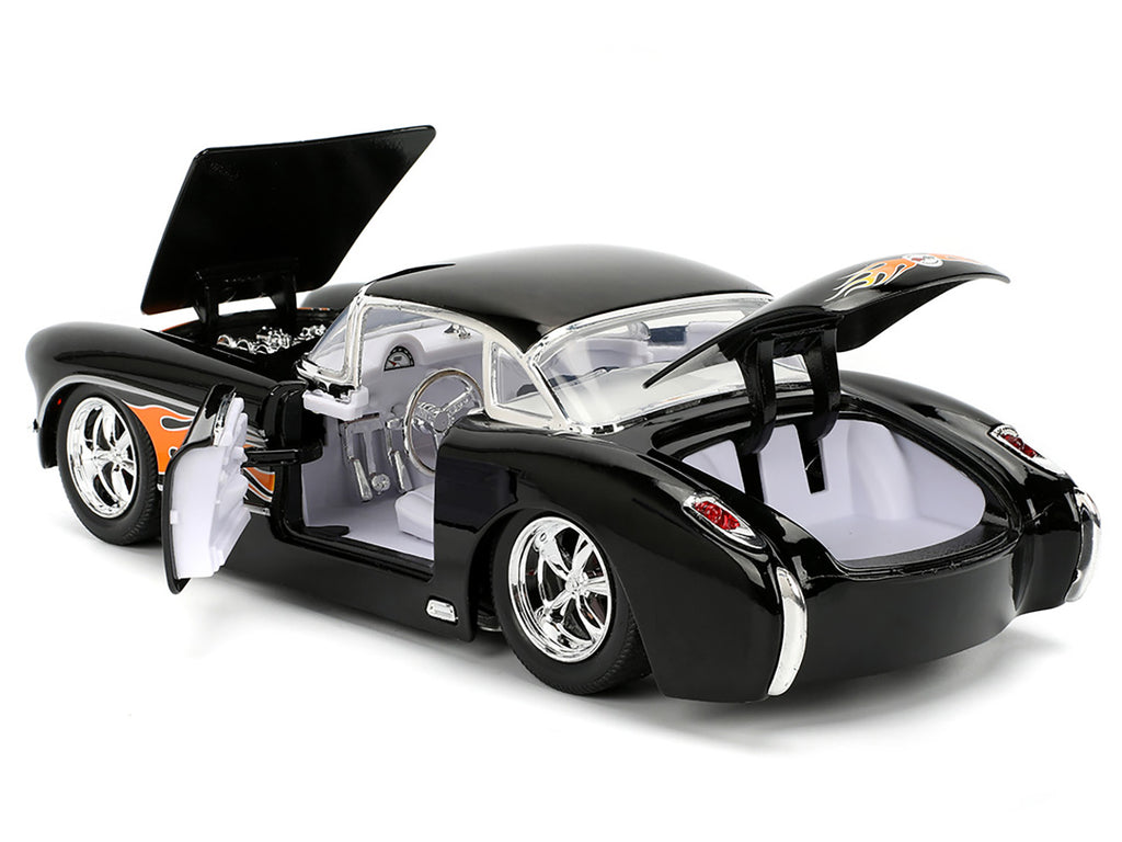 1957 Chevrolet Corvette Black with Flame Graphics and White Interior "Bigtime Muscle" Series 1/24 Diecast Model Car by Jada - image 4
