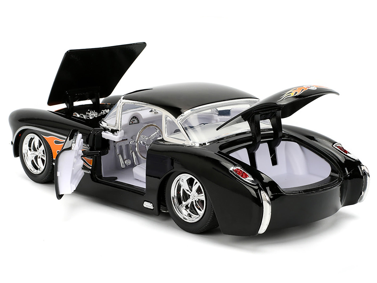 1957 Chevrolet Corvette Black with Flame Graphics and White Interior "Bigtime Muscle" Series 1/24 Diecast Model Car by Jada - image 4