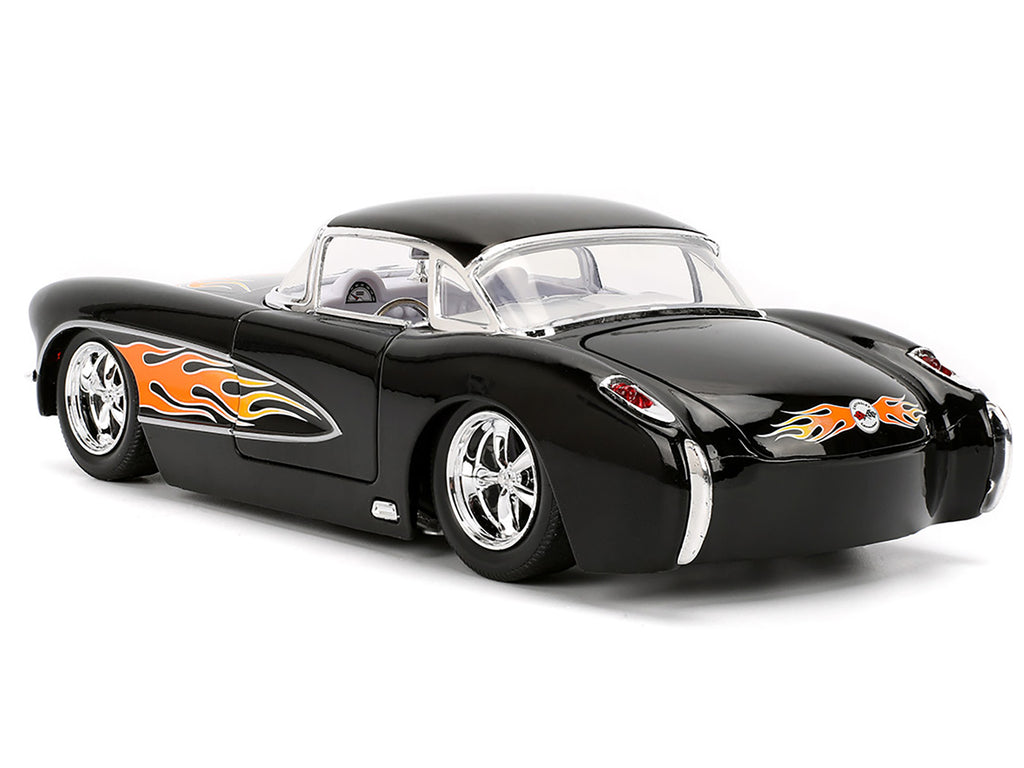 1957 Chevrolet Corvette Black with Flame Graphics and White Interior "Bigtime Muscle" Series 1/24 Diecast Model Car by Jada - image 5