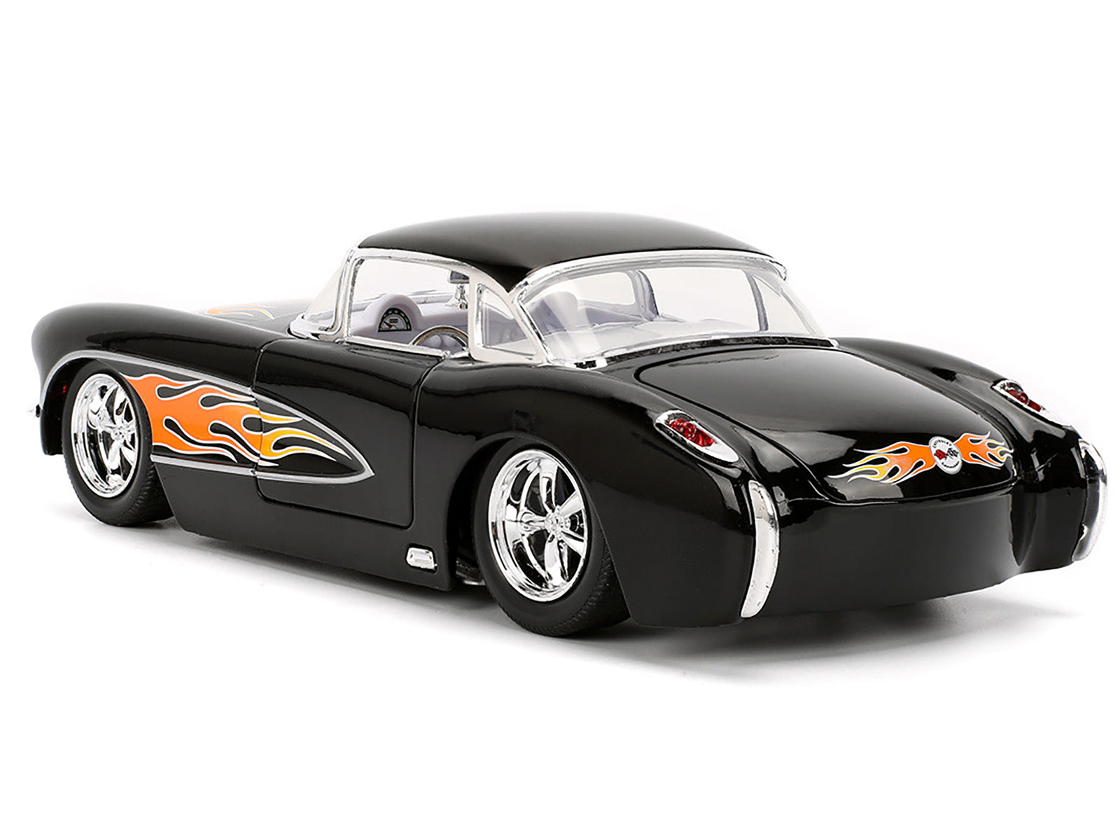 1957 Chevrolet Corvette Black with Flame Graphics and White Interior "Bigtime Muscle" Series 1/24 Diecast Model Car by Jada - image 5