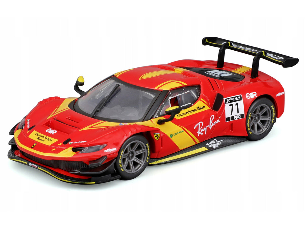 Ferrari 296 GT3 #71 Red "Francorchamps Motors" (2022) "Racing" Series with Display Case 1/43 Diecast Model Car by Bburago - image 2