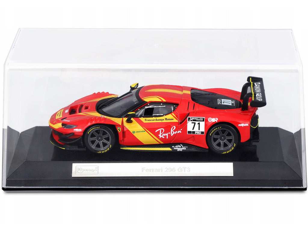Ferrari 296 GT3 #71 Red "Francorchamps Motors" (2022) "Racing" Series with Display Case 1/43 Diecast Model Car by Bburago - image 3