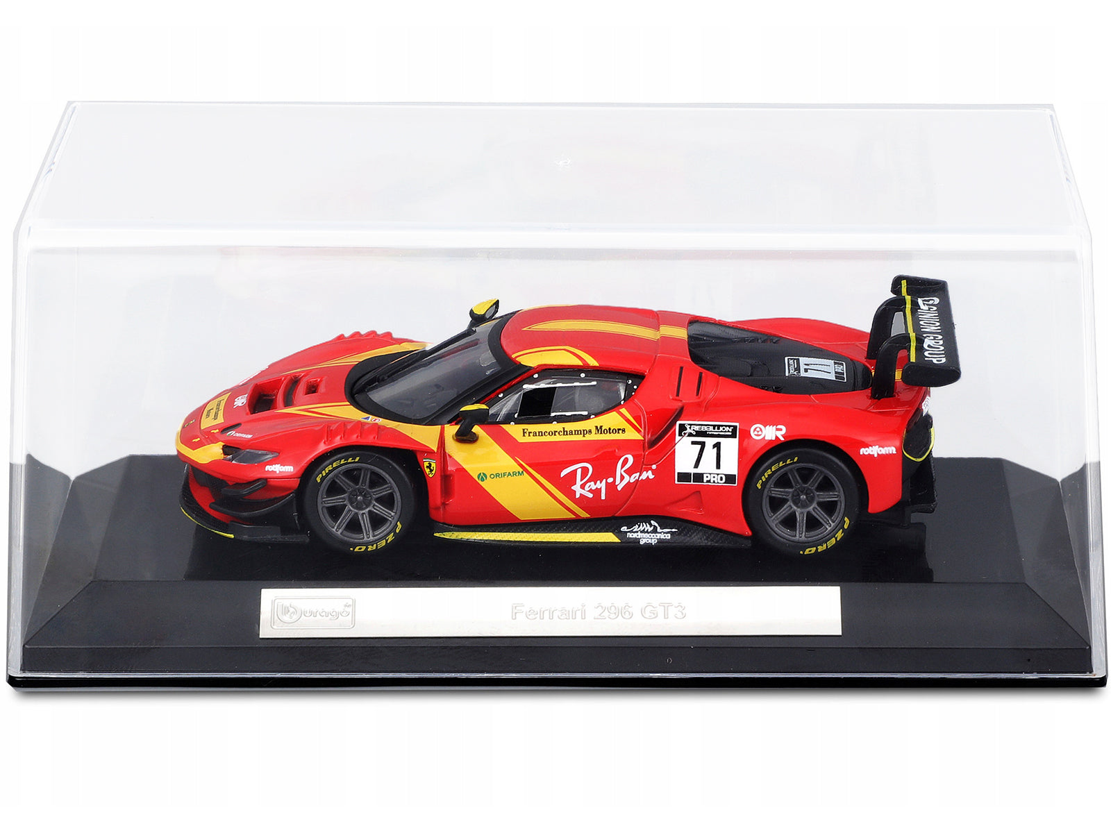 Ferrari 296 GT3 #71 Red "Francorchamps Motors" (2022) "Racing" Series with Display Case 1/43 Diecast Model Car by Bburago - image 3