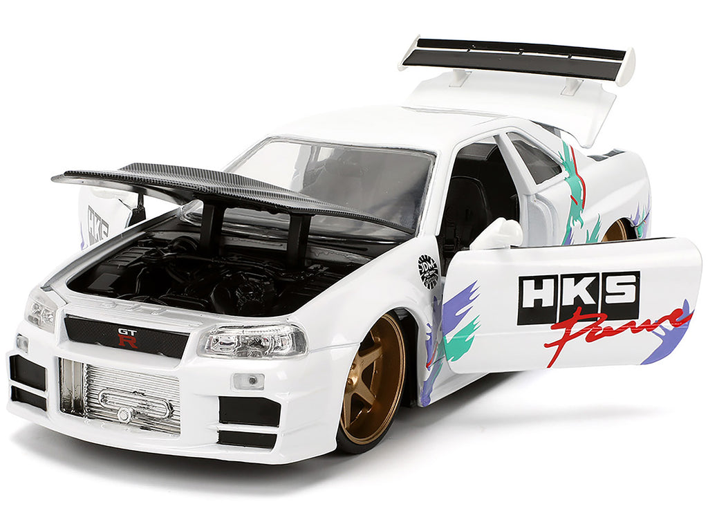 2002 Nissan Skyline GT-R (R34) RHD (Right Hand Drive) "HKS Power" White with Carbon Hood and Graphics "JDM Tuners" Series 1/24 Diecast Model Car by Jada - image 2