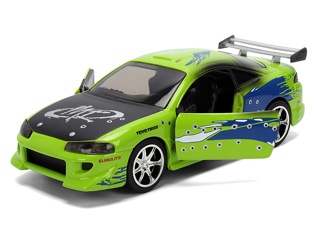 Brian's Mitsubishi Eclipse Green with Graphics (Damaged Version) "25 Years of Fast & Furious" "The Fast and the Furious" (2001) Movie 1/32 Diecast Model Car by Jada - image 2
