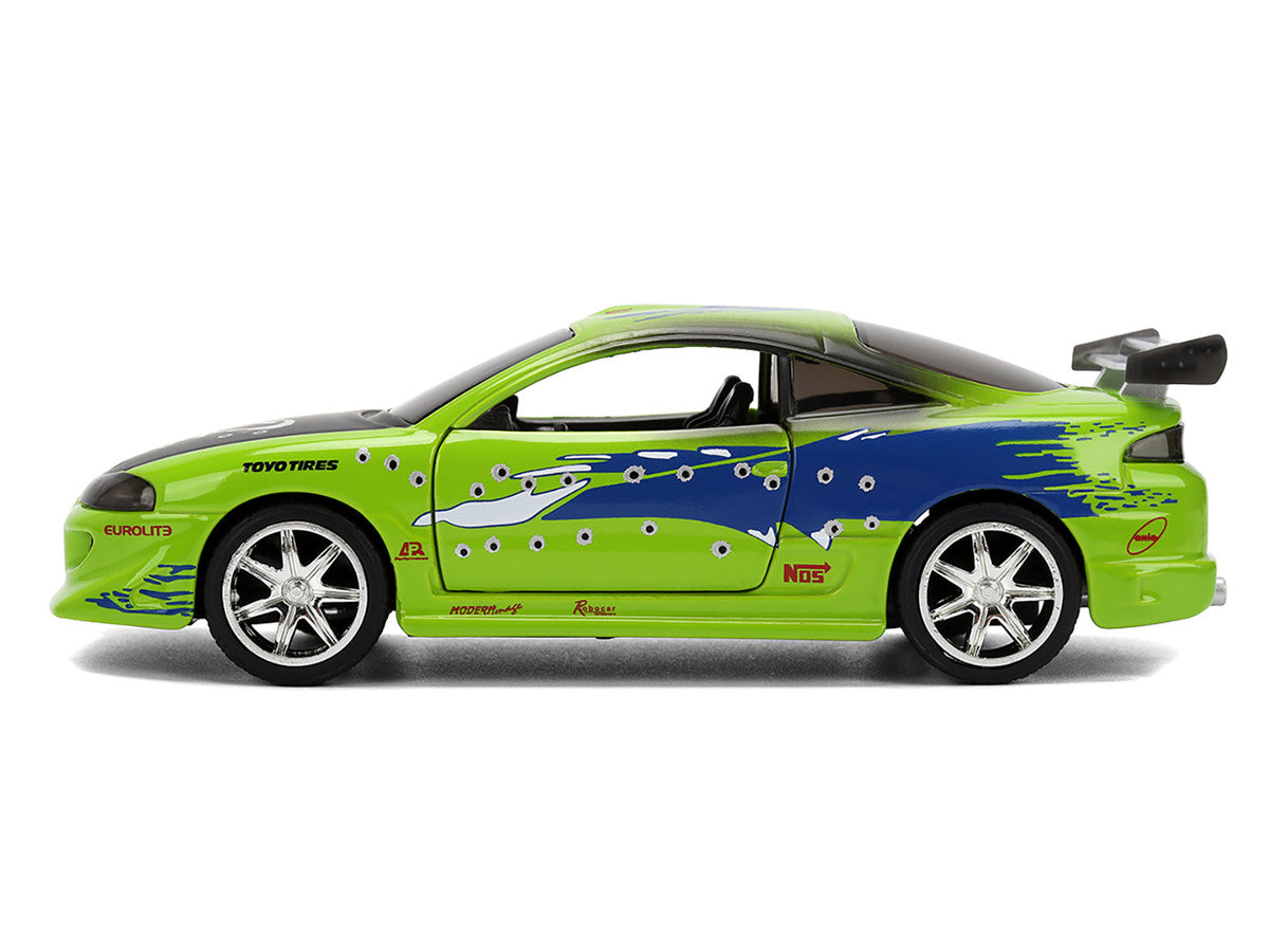 Brian's Mitsubishi Eclipse Green with Graphics (Damaged Version) "25 Years of Fast & Furious" "The Fast and the Furious" (2001) Movie 1/32 Diecast Model Car by Jada - image 3