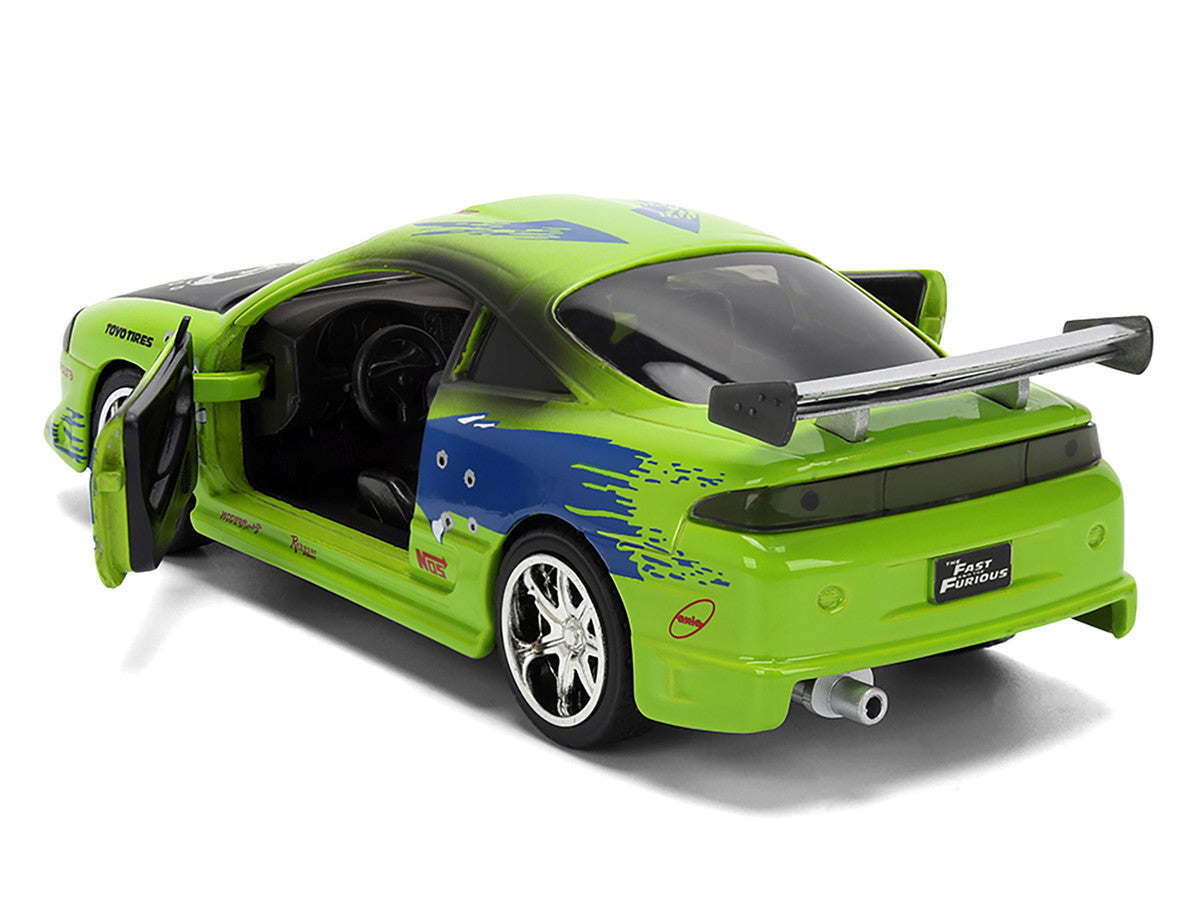Brian's Mitsubishi Eclipse Green with Graphics (Damaged Version) "25 Years of Fast & Furious" "The Fast and the Furious" (2001) Movie 1/32 Diecast Model Car by Jada - image 4