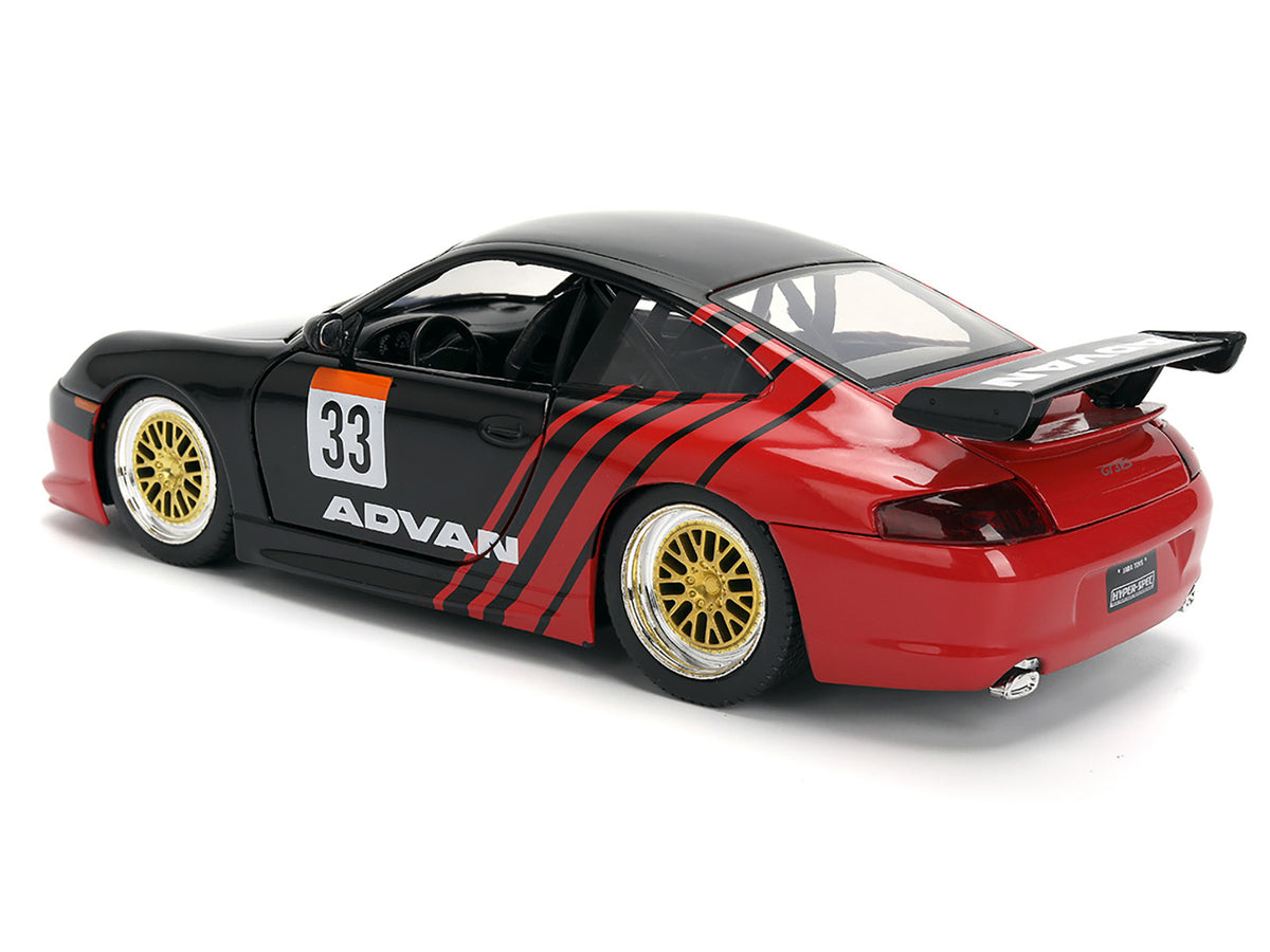 Porsche 911 GT3 RS (996) #33 "ADVAN" Black and Red "Hyper-Spec" Series 1/24 Diecast Model Car by Jada - image 5
