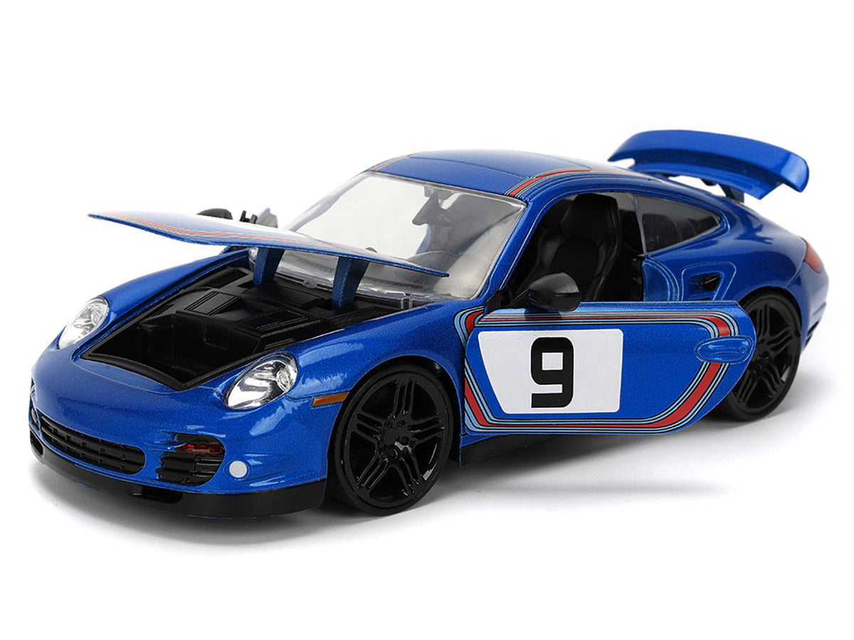 Porsche 911 Turbo (997) #9 Blue Metallic with Stripes "Hyper-Spec" Series 1/24 Diecast Model Car by Jada - image 2