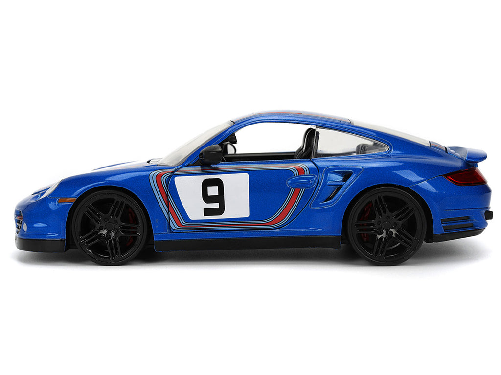 Porsche 911 Turbo (997) #9 Blue Metallic with Stripes "Hyper-Spec" Series 1/24 Diecast Model Car by Jada - image 3