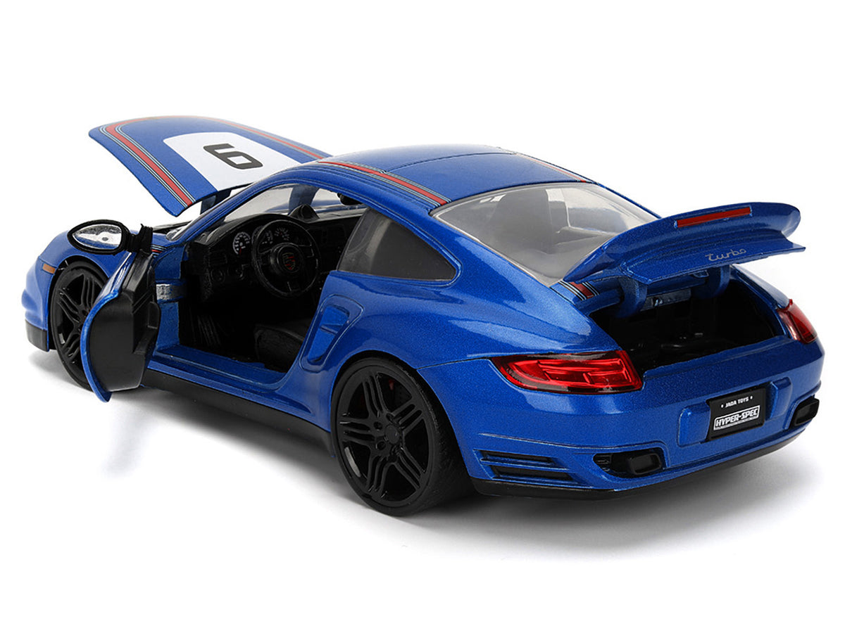 Porsche 911 Turbo (997) #9 Blue Metallic with Stripes "Hyper-Spec" Series 1/24 Diecast Model Car by Jada - image 4
