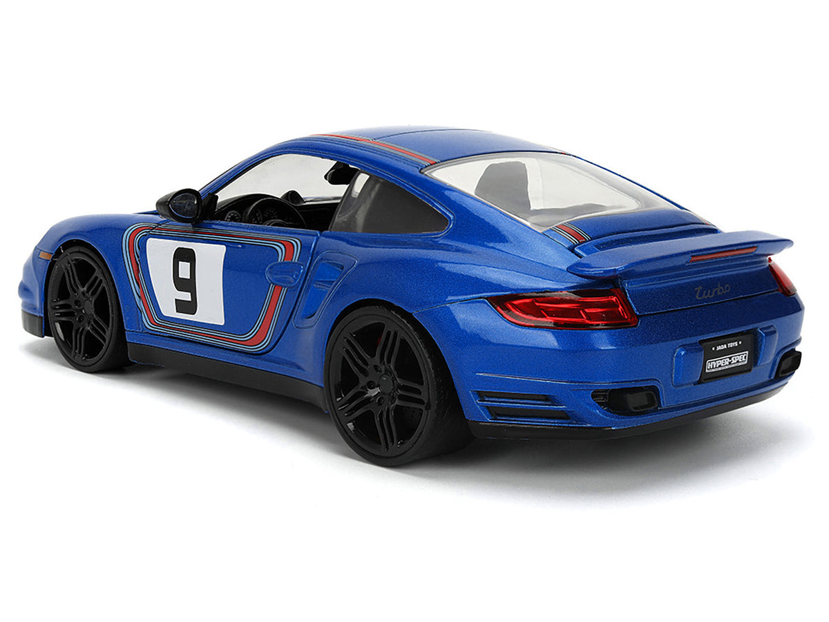Porsche 911 Turbo (997) #9 Blue Metallic with Stripes "Hyper-Spec" Series 1/24 Diecast Model Car by Jada - image 5