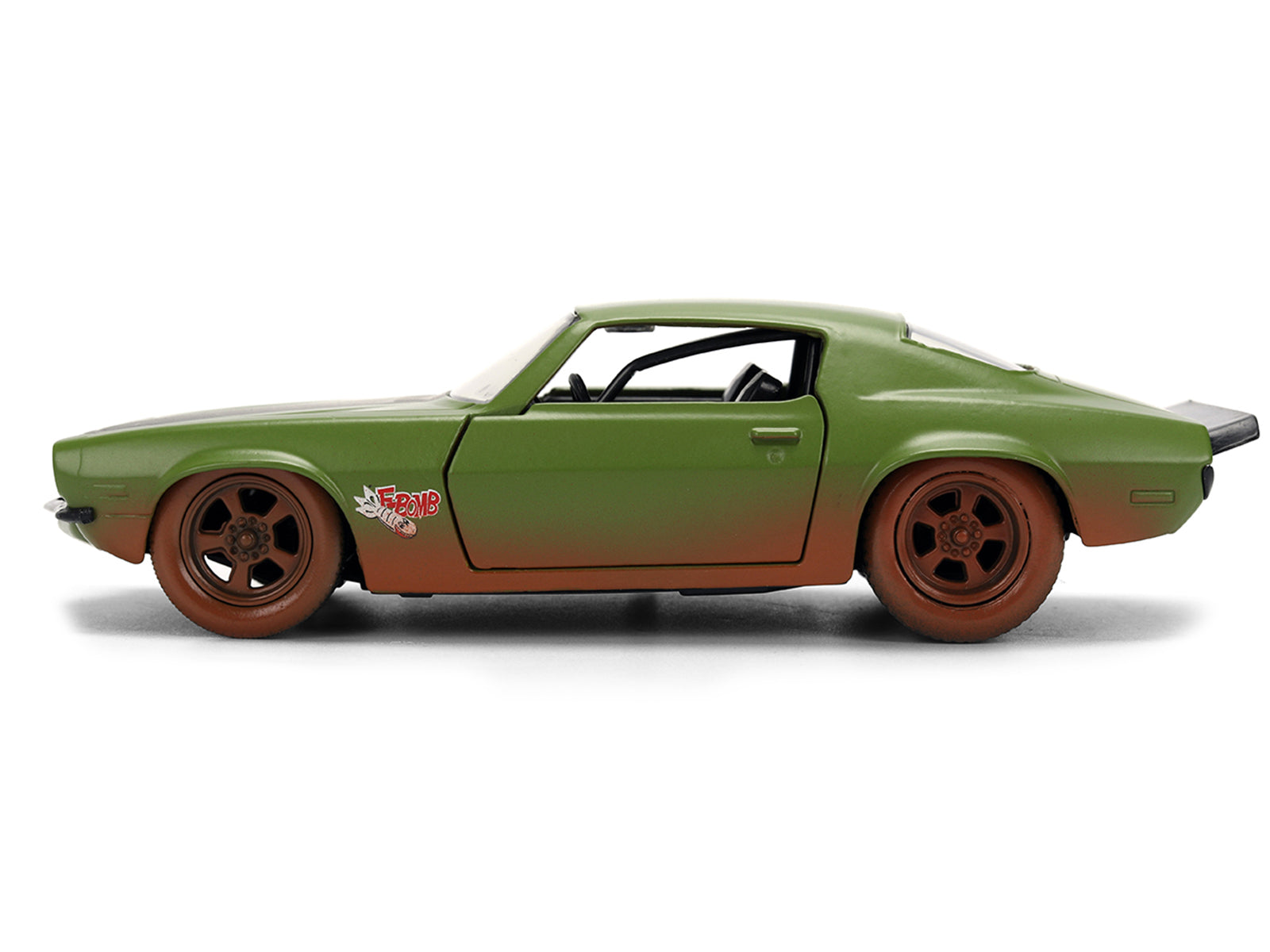 Dom's 1973 Chevrolet Camaro "F-Bomb" Matt Green (Dirty Version) with Black Hood Stripe "Fast & Furious" (2009) Movie "Fast & Furious 25 Years" Series 1/32 Diecast Model Car by Jada - image 3