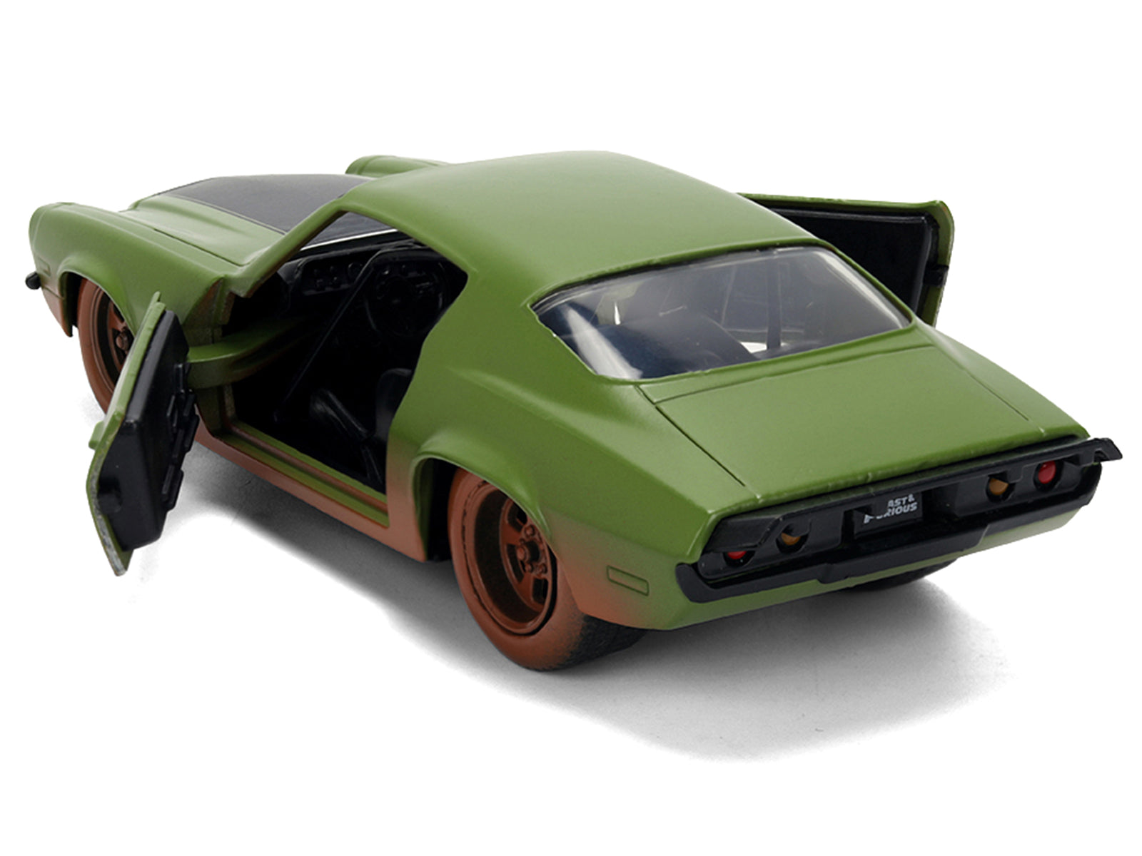 Dom's 1973 Chevrolet Camaro "F-Bomb" Matt Green (Dirty Version) with Black Hood Stripe "Fast & Furious" (2009) Movie "Fast & Furious 25 Years" Series 1/32 Diecast Model Car by Jada - image 4