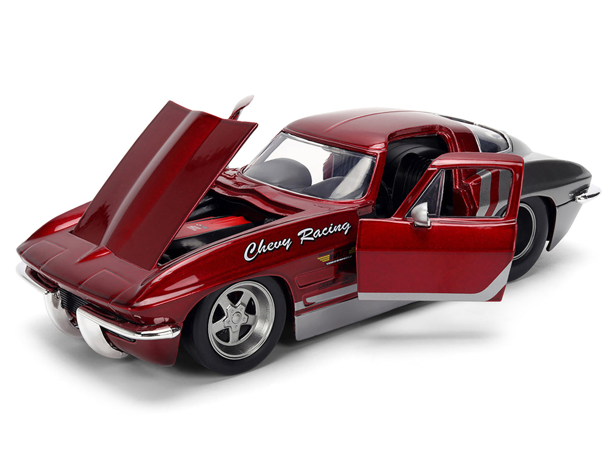1963 Chevrolet Corvette Stingray "Chevy Racing" Red Metallic and Gray "Bigtime Muscle" Series 1/24 Diecast Model Car by Jada - image 2