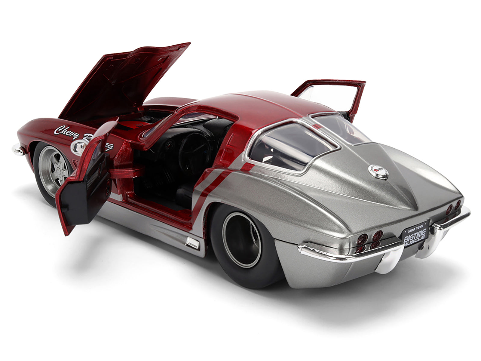 1963 Chevrolet Corvette Stingray "Chevy Racing" Red Metallic and Gray "Bigtime Muscle" Series 1/24 Diecast Model Car by Jada - image 4